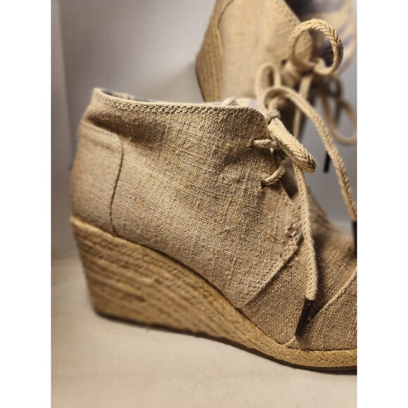 Womens Size W8 Beige Toms Wedge Fabric Ankle Boots 301112 preowned - Picture 2 of 9